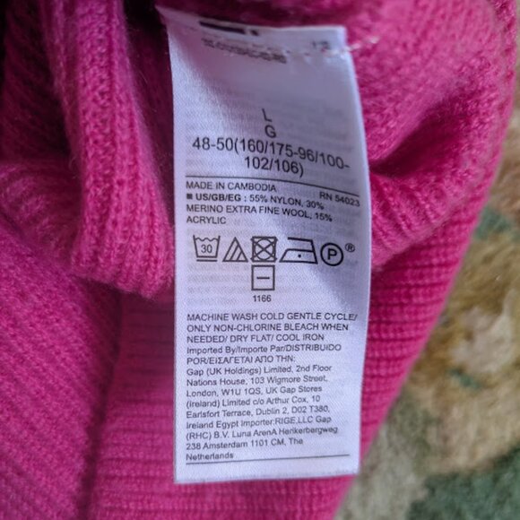 GAP Women Sz L Sweater Pink Raglan Sleeves Tunic Oversized 30% Merino 55% Nylon - Picture 4 of 4